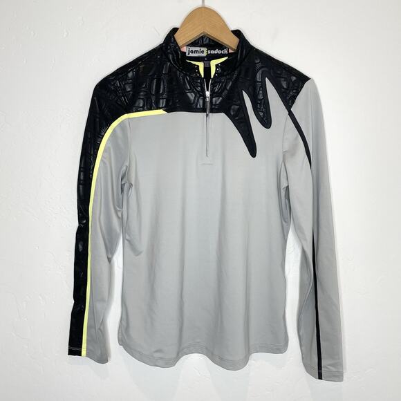 Jamie Saddock Partial Zip Long Sleeve Top Womens Small Asymmetrical Gray Black - Picture 1 of 5